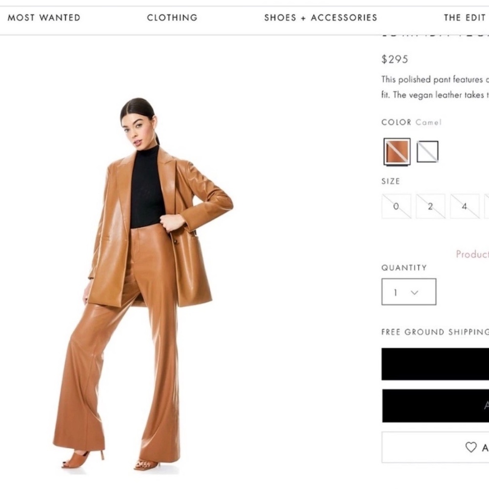 Alice + Olivia Lorinda Vegan Leather Camel Brown Wide Leg Pants SIZE 8